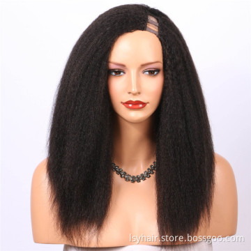 Custom Wholesale Cheap Kinky Straight Human hai U Part Wig Left Side Right Side Middle Part 130% 150% 180% 200% 250% Density